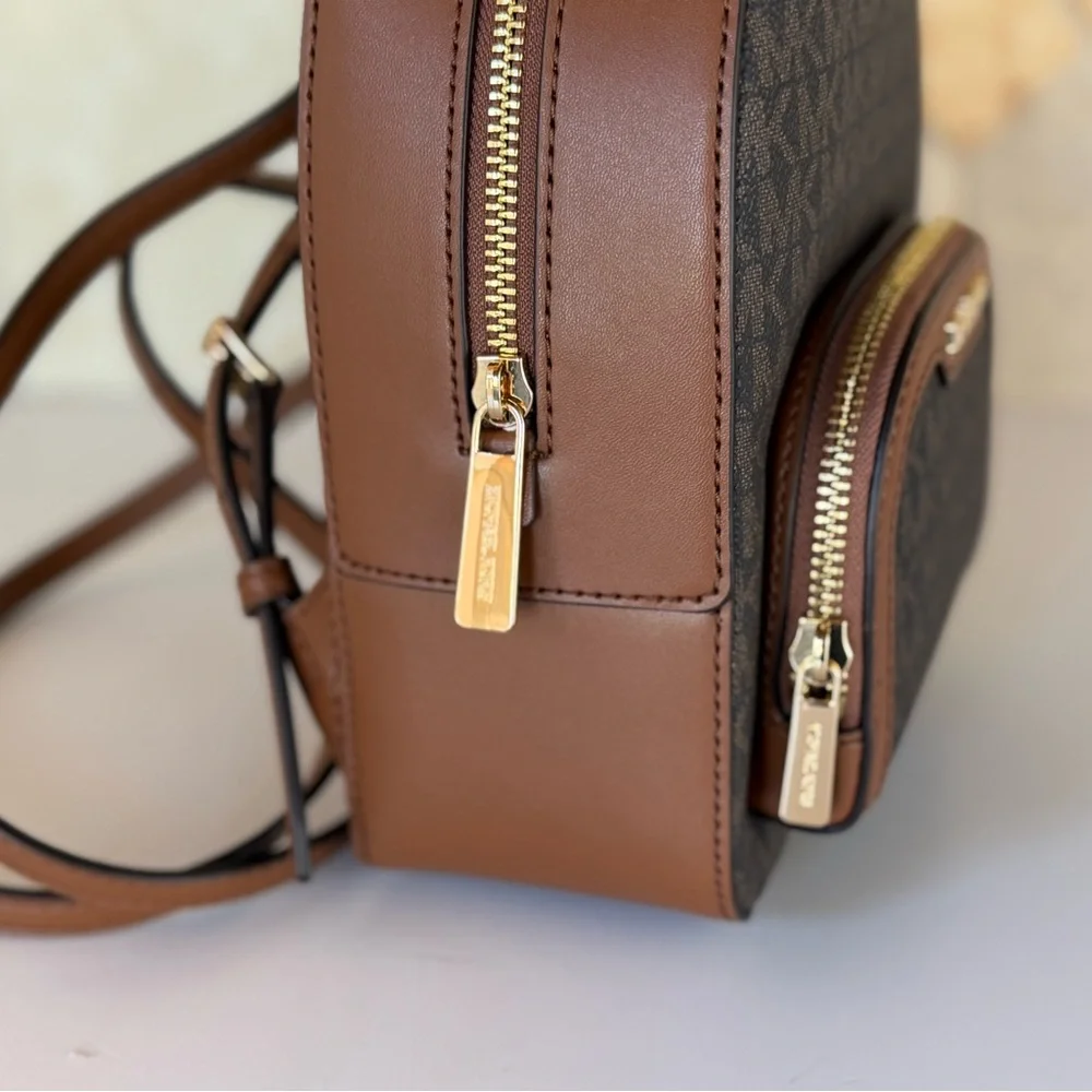 Michael Kors Brown Logo Mini Backpack with Dark Brown Trim